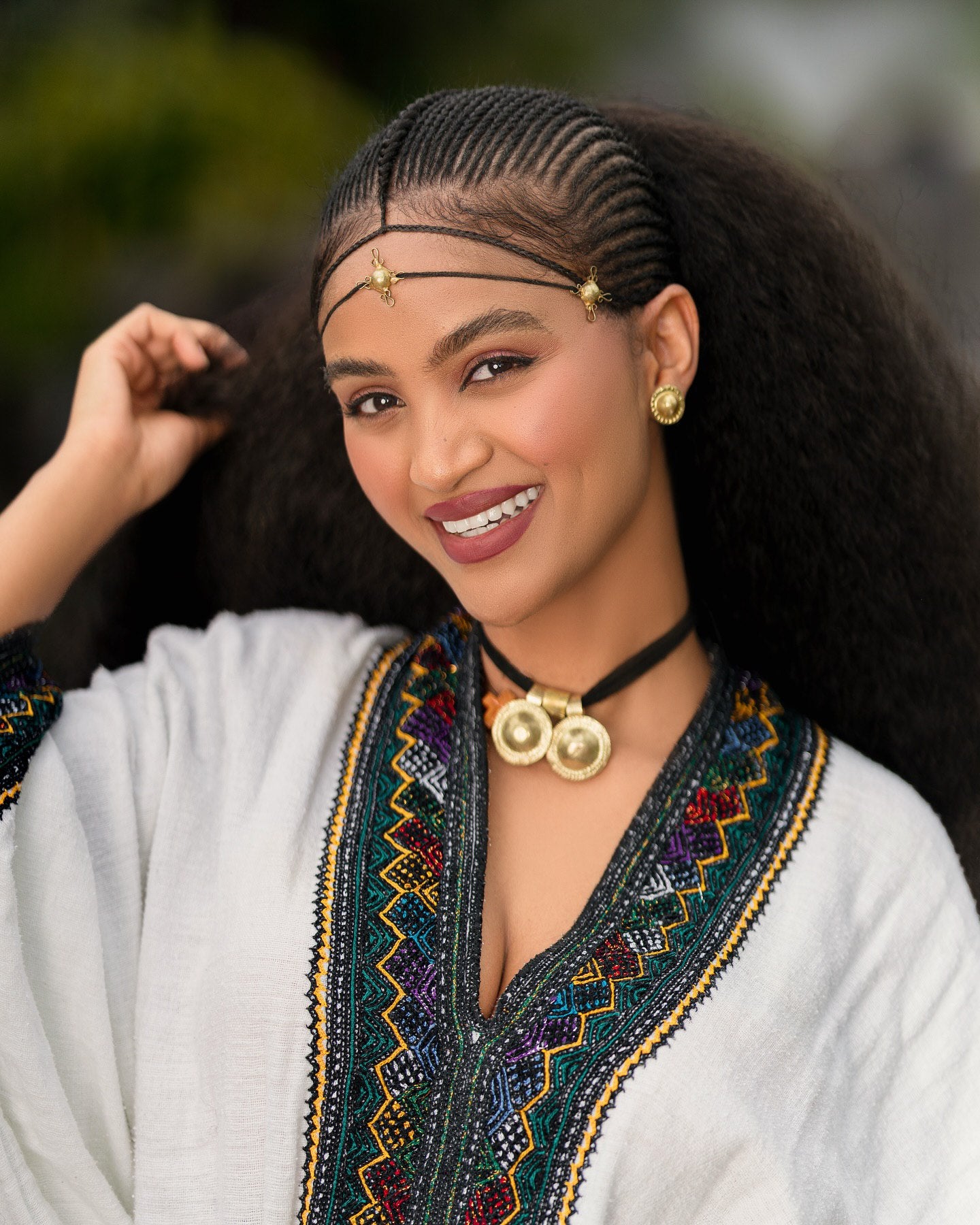 MENBI MULTICOLOR ZIGZAG TIBEB DESIGN ETHIOPIAN CLOTHING | BEAUTIFUL HABESHA DRESS FOR HOLIDAY | WIDE SLEEVE HABESHA KEMIS