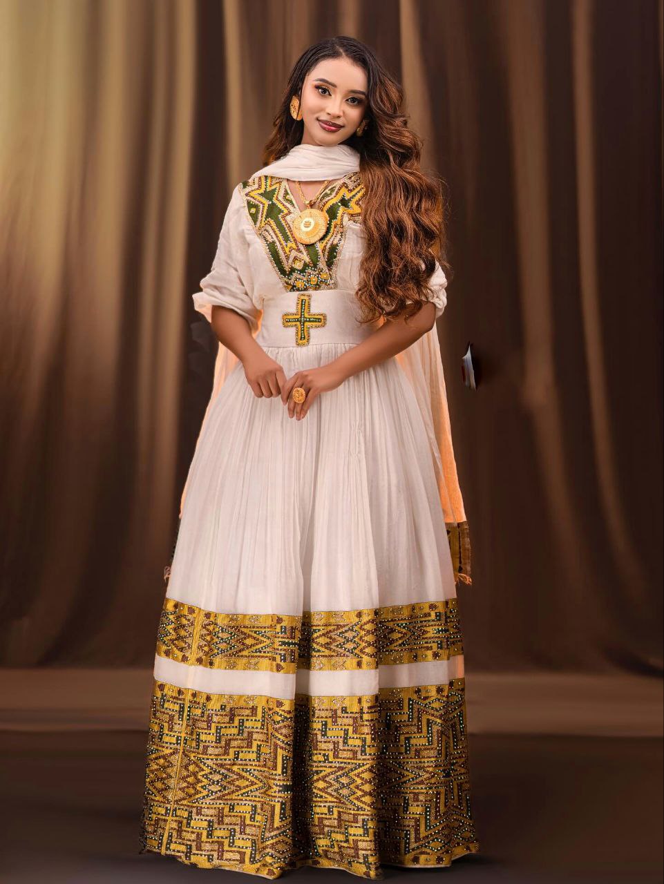 MAYA MODERN ETHIOPIAN COUPLE OUTFIT | HABESHA TRADITIONAL MATCHING SET | GOLD EMBROIDERY COUPLE WEAR