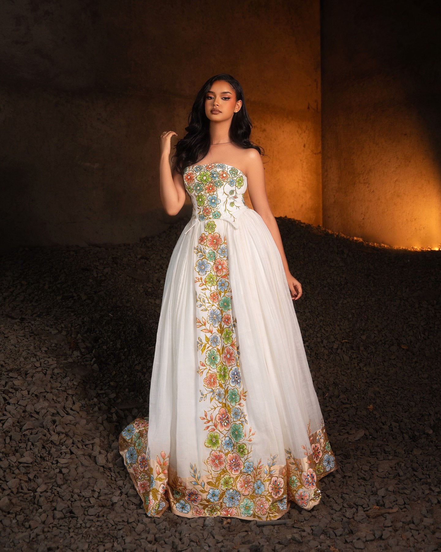 TESFA HABESHA DRESS & ERITREAN CLOTH | ETHIOPIAN WEDDING DRESS | FLORAL EMBROIDERY HABESHA KEMIS