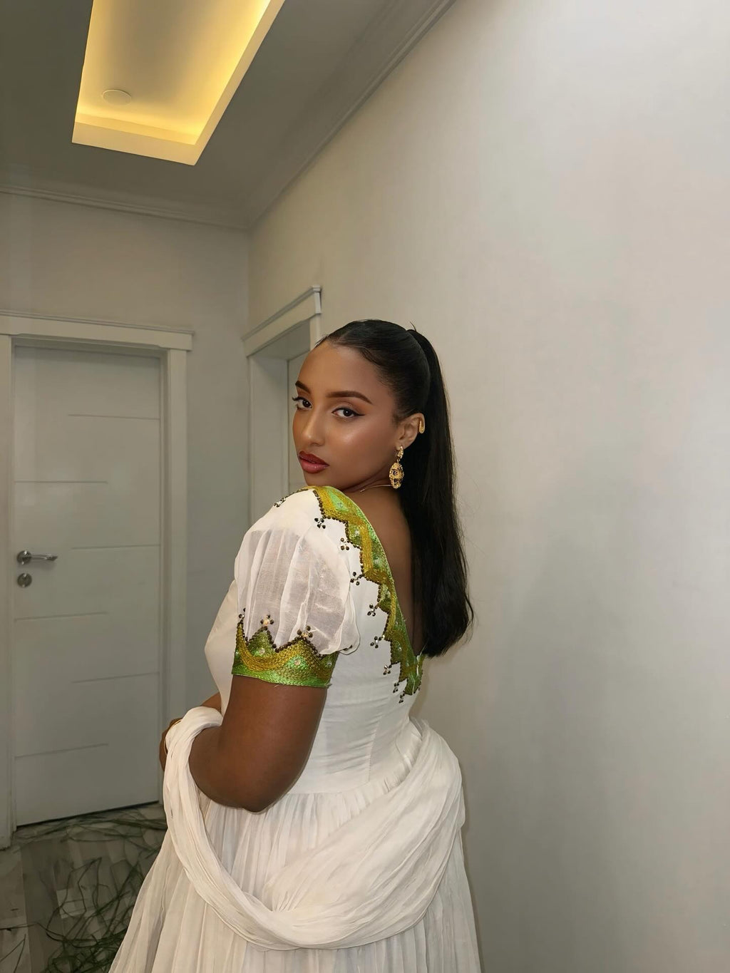 FIRTUNA GREEN AND WHITE HABESHA KEMIS | MODERN DESIGN HABESHA DRESS | ELEGANT ETHIOPIAN TRADITIONAL DRESS