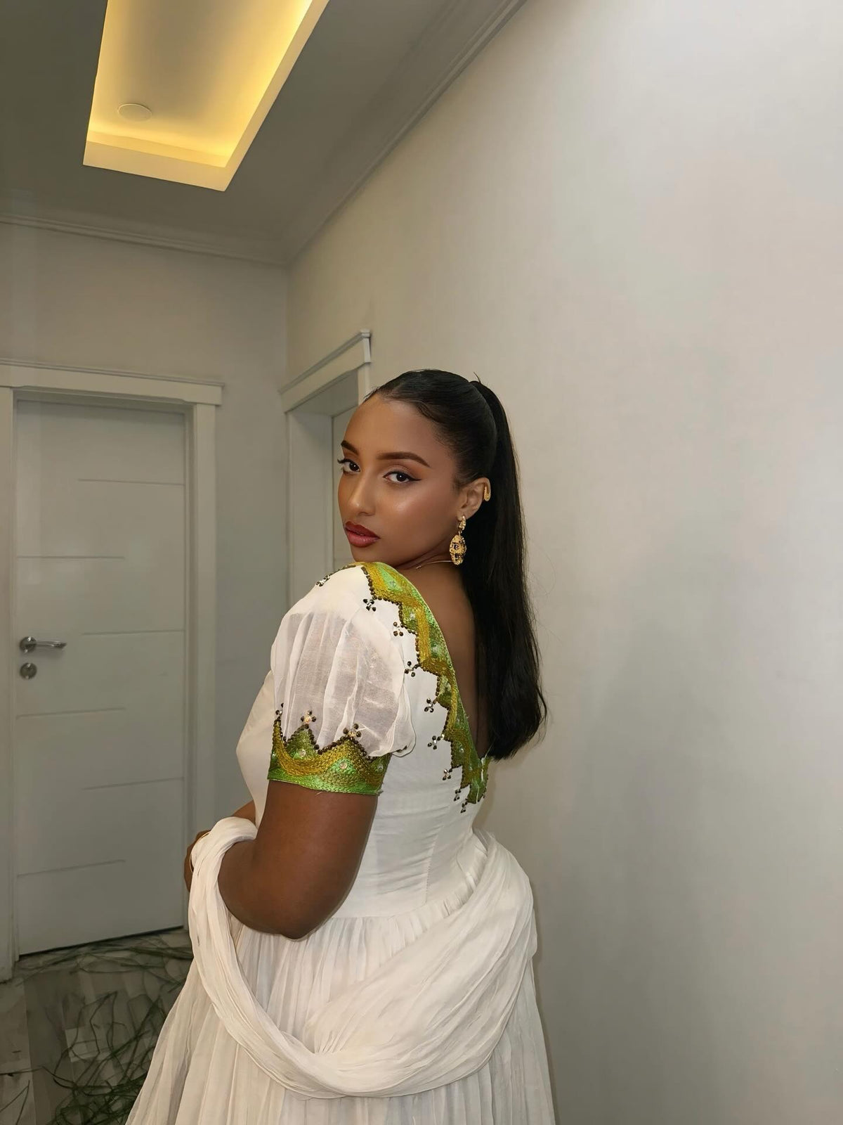 FIRTUNA GREEN AND WHITE HABESHA KEMIS | MODERN DESIGN HABESHA DRESS | ELEGANT ETHIOPIAN TRADITIONAL DRESS