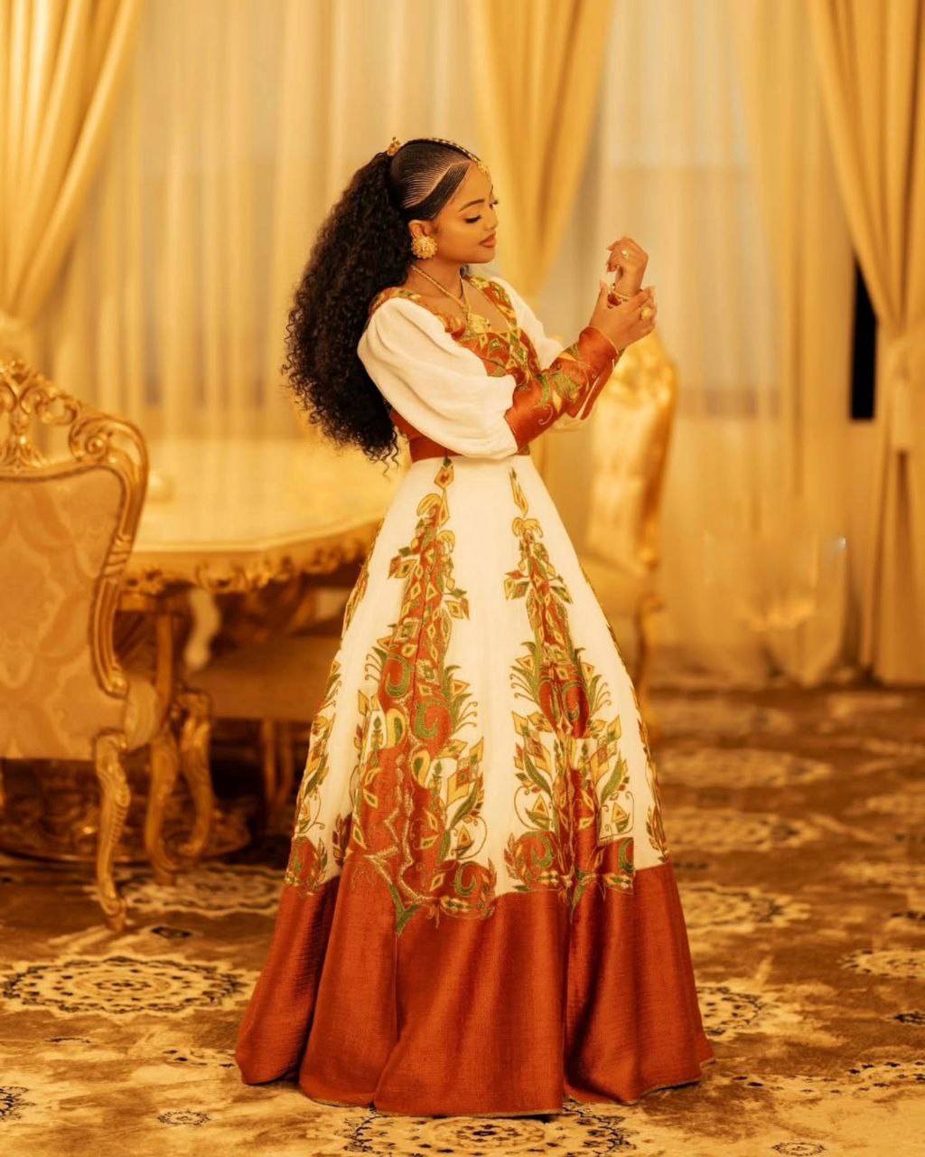 KIDU MATCHING ETHIOPIAN COUPLE OUTFIT | BROWN AND WHITE ETHIOPIAN CLOTHING | ETHIOPIAN COUPLE SET