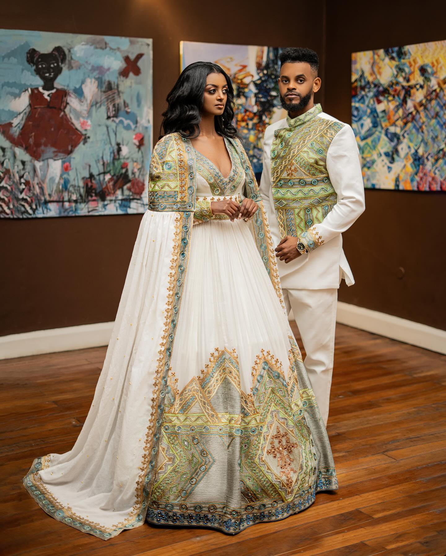 AYNADIS MATCHING HABESHA DRESS AND SUIT | ETHIOPIAN COUPLE ATTIRE | MODERN TRADITIONAL DESIGN