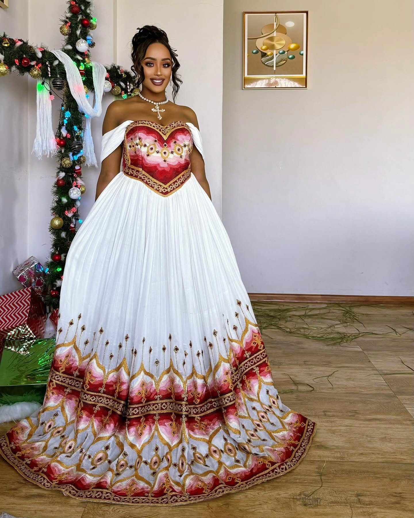 TIRUGENZEB ETHIOPIAN WEDDING DRESS | MULTICOLORED HABESHA KEMIS | HABESHA DRESS FOR WEDDING