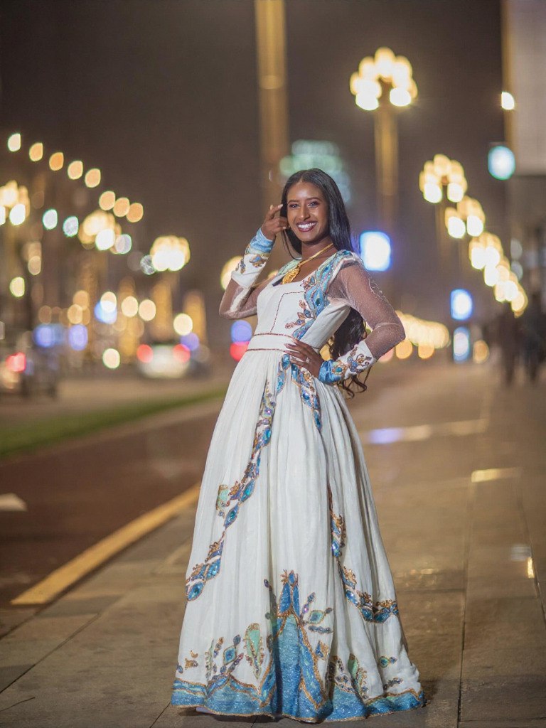 SITOTA TURQUOISE HABESHA DRESS | ETHIOPIAN TRADITIONAL DRESS FOR WOMEN | FESTIVE HABESHA KEMIS