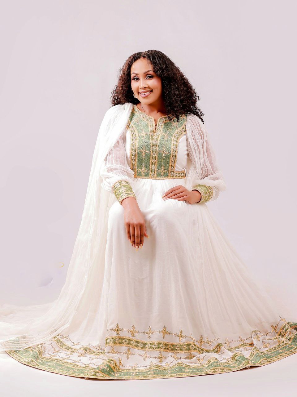 GENZEB TRADITIONAL ETHIOPIAN WEDDING DRESS | CLASSIC HABESHA KEMIS STYLE | BEAUTIFUL HABESHA DRESS