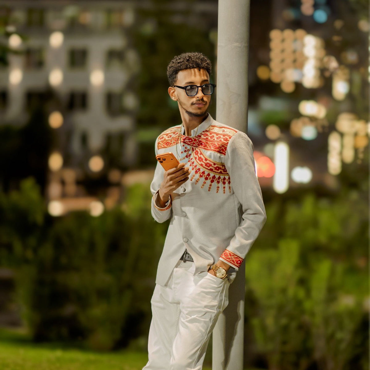 ANANIYA HANDWOVEN MEN’S SHIRT | HABESHA STYLE OUTFIT | RED EMBROIDERED ETHIOPIAN CLOTHING