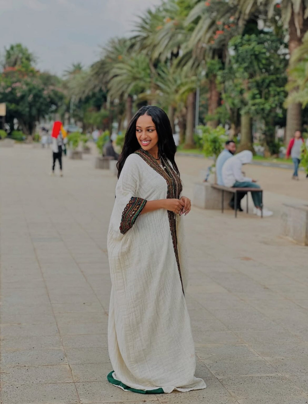 TINBIT HANDWOVEN WHITE HABESHA DRESS COLORFUL DETAIL HABESHA KEMIS | TRADITIONAL ETHIOPIAN CLOTHING & ERITREAN DRESS