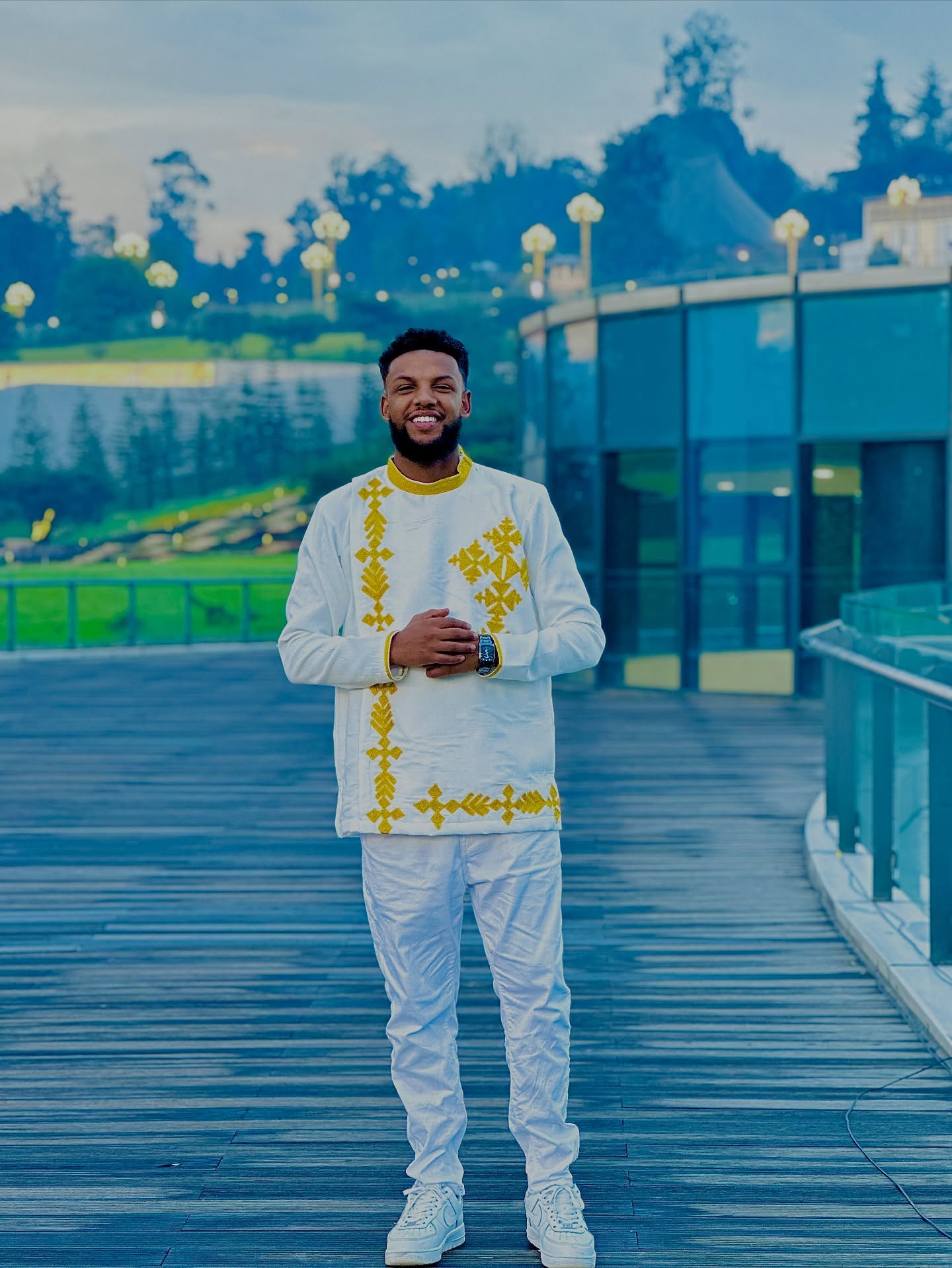 KALEAB MEN’S GOLDEN EMBROIDERY HABESHA SHIRT | ETHIOPIAN & ERITREAN TRADITIONAL ATTIRE | MEN'S OUTFIT