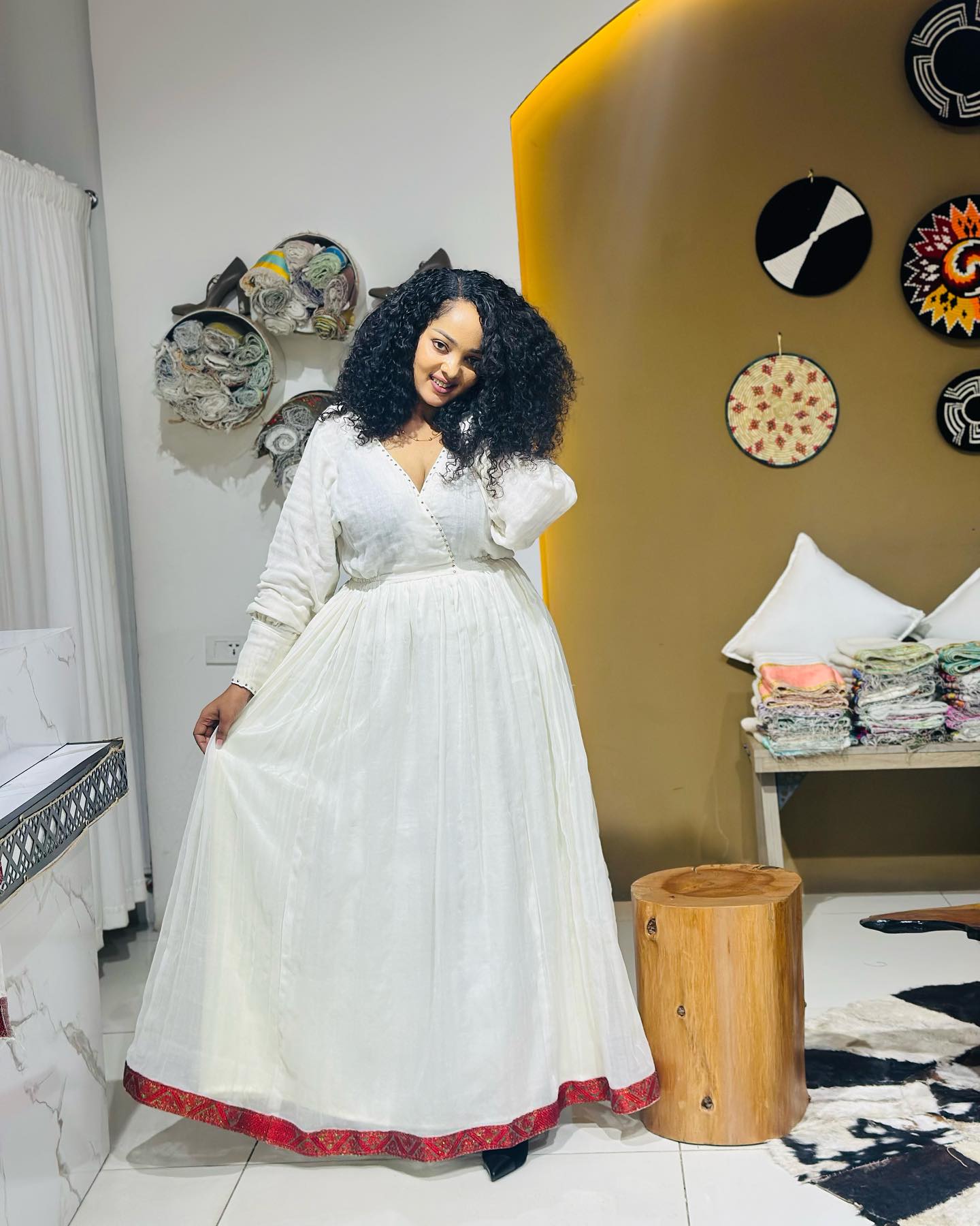 TIDENEK HABESHA DRESS | WHITE ETHIOPIAN TRADITIONAL DRESS WITH RED PATTERN | LONG SLEEVE HABESHA KEMIS