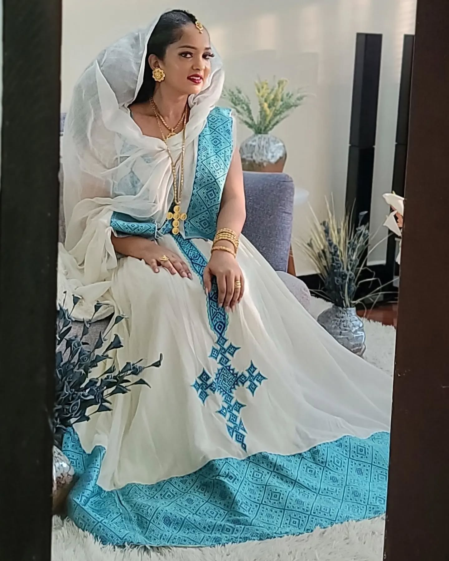 ZERITU SLEEVELESS ETHIOPIAN TRADITIONAL DRESS | CROSS EMBROIDERY HABESHA KEMIS | HABESHA DRESS FOR EVENT