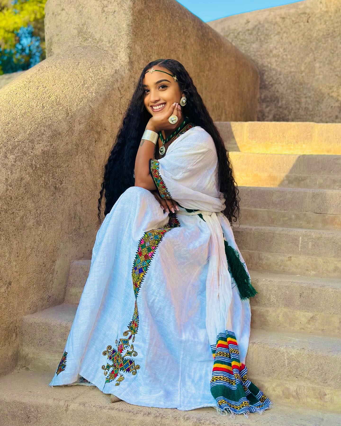 BISRAT GRACEFUL HABESHA DRESS | BEAUTIFUL ETHIOPIAN DRESS | HANDWOVEN HABESHA KEMIS