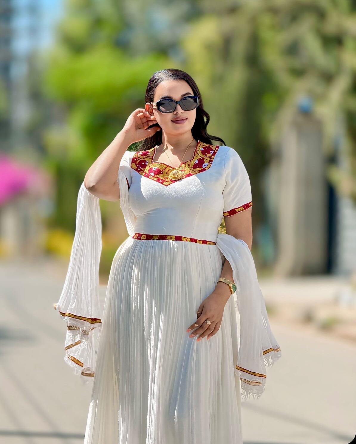 HANICHA RED AND GOLD EMBROIDERY HABESHA KEMIS | STUNNING TRADITIONAL ETHIOPIAN CLOTHING | EXQUISITE HABESHA DRESS FOR WOMEN