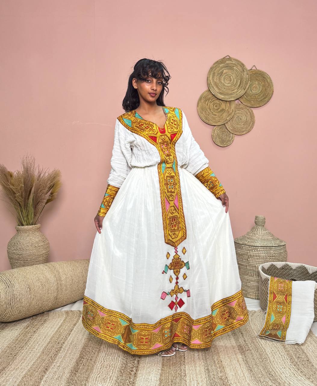 HAREGWA LONG SLEEVE HABESHA KEMIS | HABESHA DRESS IN CLASSIC ETHIOPIAN TRADITIONAL CLOTHING STYLE | HABESHA DRESS