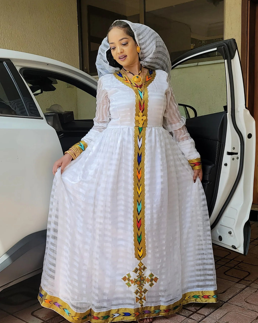 MULTICOLOR EMBROIDERY HABESHA DRESS | ETHIOPIAN DRESS | TRADITIONAL HABESHA CLOTH