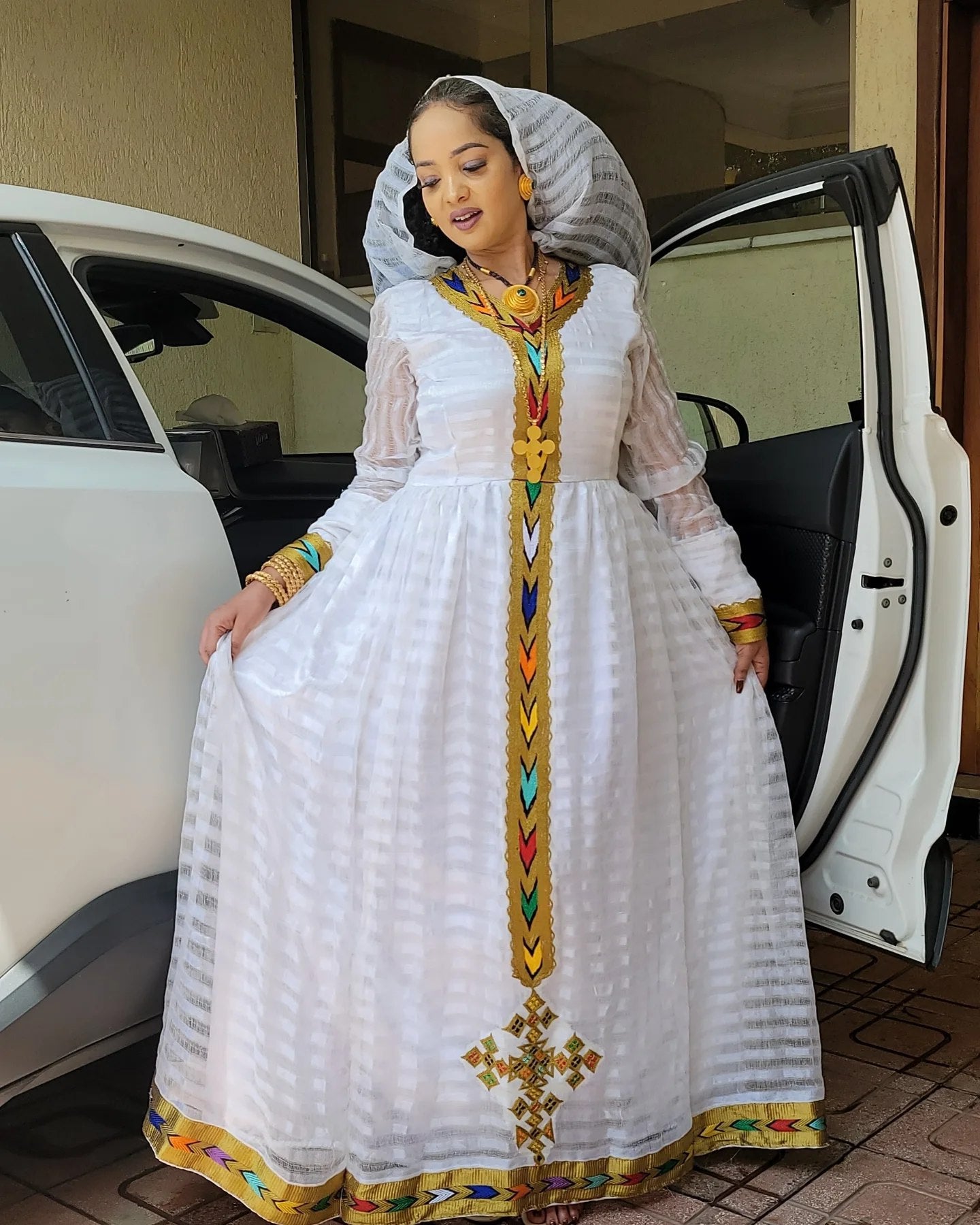 MULTICOLOR EMBROIDERY HABESHA DRESS | ETHIOPIAN DRESS | TRADITIONAL HABESHA CLOTH