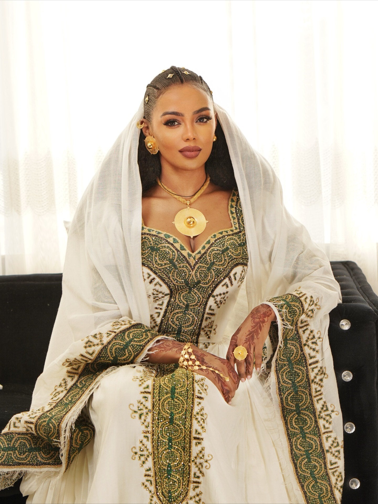 ATKLTI CEREMONIAL ATTIRE HABESHA DRESS | GREEN EMBROIDERY ETHIOPIAN DRESS | HERITAGE INSPIRED HABESHA KEMIS