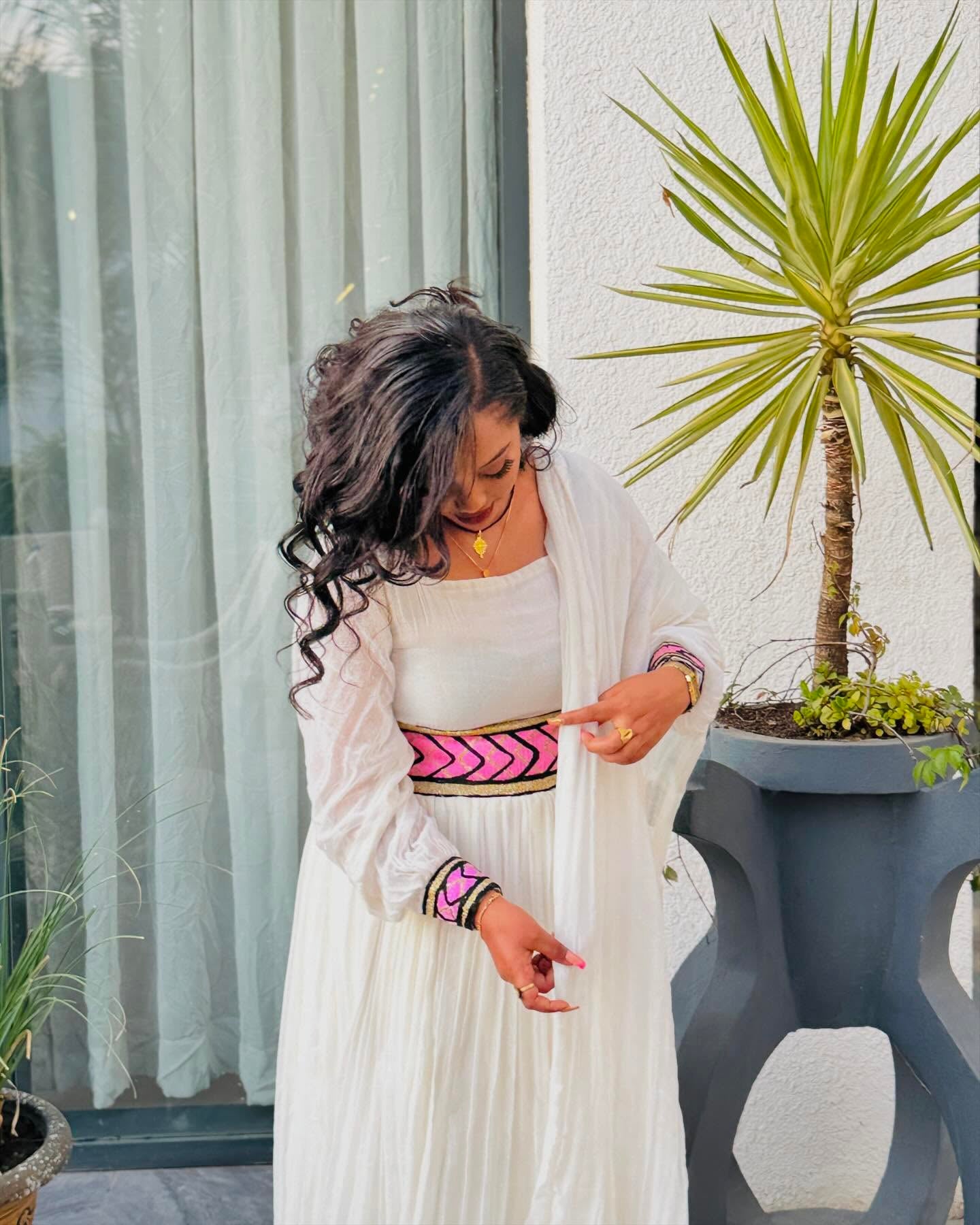 BIRIKTI COLORFUL EMBROIDERED HABESHA KEMIS | TRADITIONAL ETHIOPIAN DRESS DESIGN | VIBRANT HABESHA DRESS