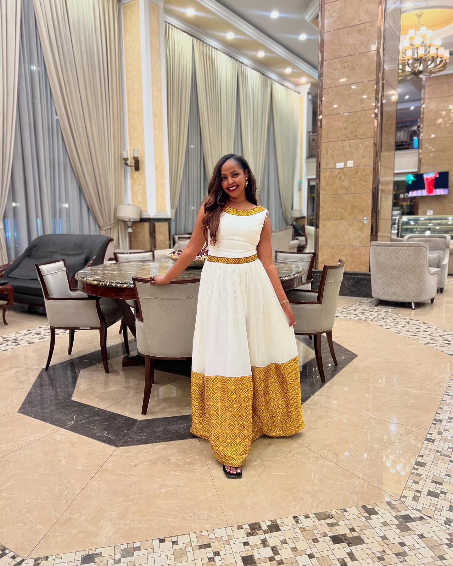 SARONIA CULTURAL ELEGANCE HABESHA KEMIS WITH GOLD DETAILING | CLASSIC HABESHA DRESS STYLE | TRADITIONAL CULTURAL WEAR