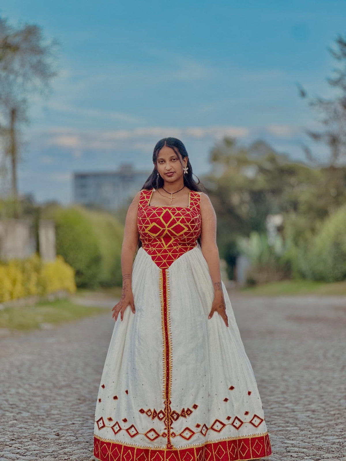 ADINA TRADITIONAL ETHIOPIAN WEDDING DRESS | VIBRANT EMBROIDERY HABESHA DRESS | HABESHA KEMIS FOR WEDDING