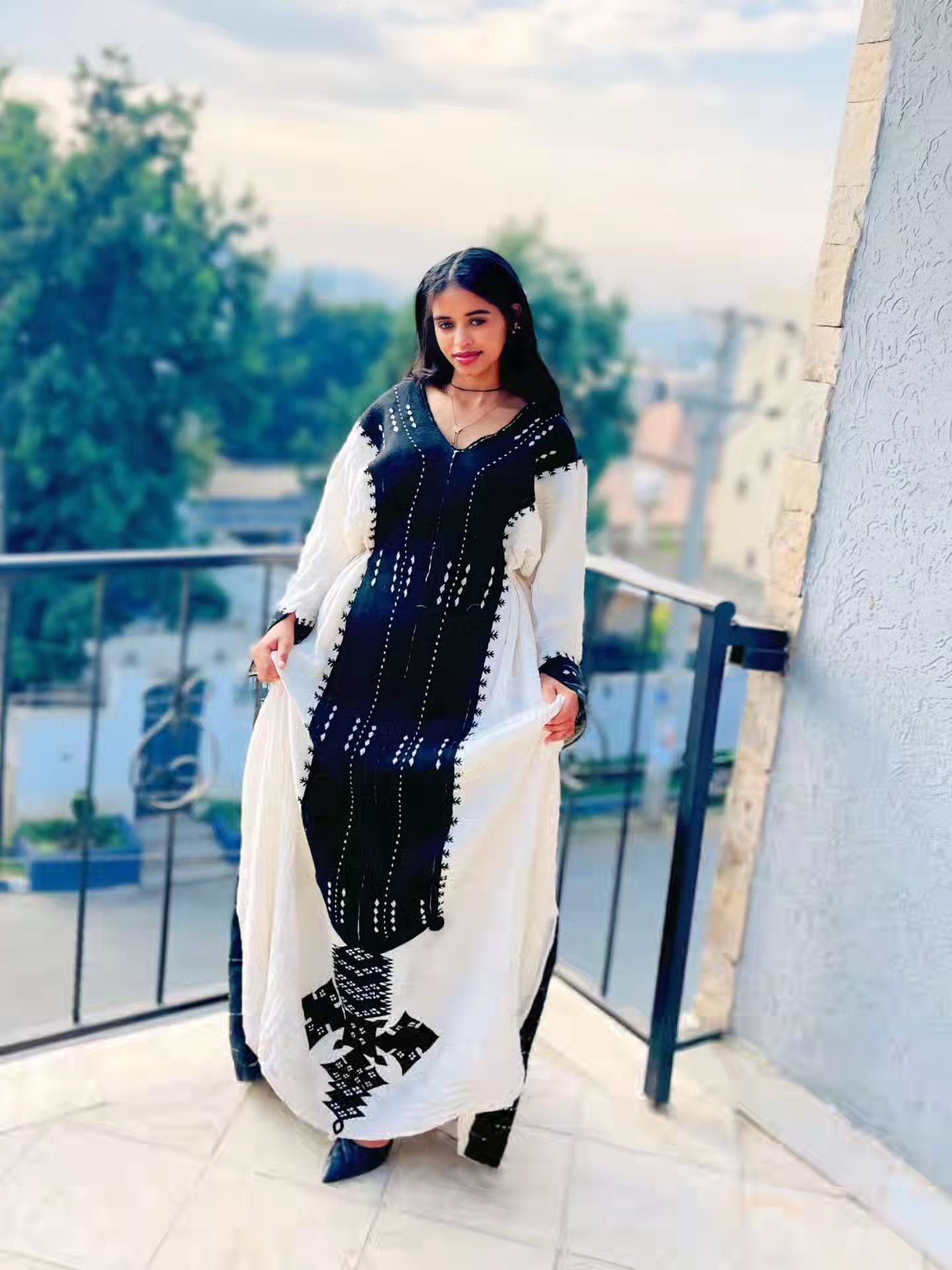 TIBAREK BLACK AND IVORY HABESHA DRESS | ETHIOPIAN DRESS HERITAGE | LONG SLEEVE HABESHA KEMIS