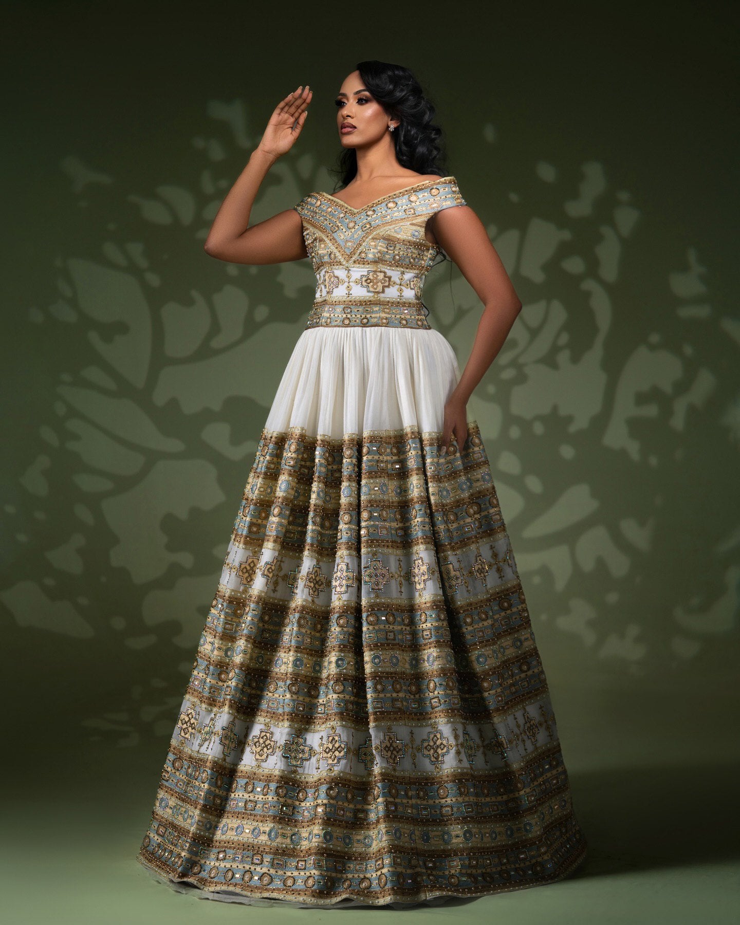 KIBNESH OFF SHOULDER HABESHA DRESS | ETHIOPIAN WEDDING DRESS | LUXURY HABESHA KEMIS