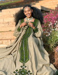 HABESHA KEMIS ONLINE GREEN WOVEN HABESHA DRESS INSPIRED BY ETHIOPIAN TRADITION