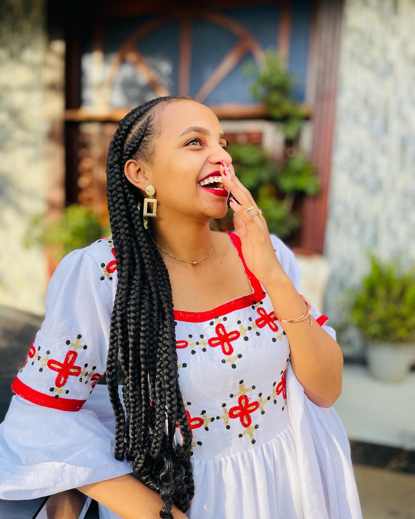 SOLINA RED AND GOLDEN EMBROIDERY HABESHA KEMIS | SHORT SLEEVE ETHIOPIAN DRESS | TIMELESS HABESHA DRESS