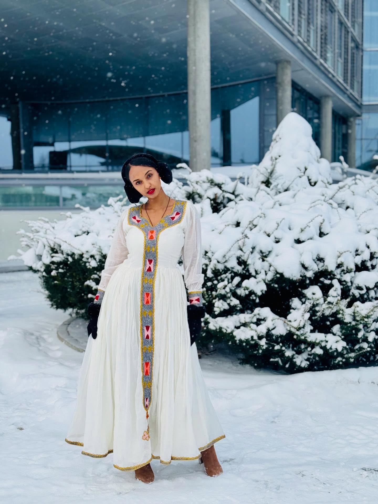 FIDEL HABESHA DRESS WITH LONG SLEEVE | MULTICOLOR EMBROIDERY HABESHA KEMIS | TRADITIONAL HABESHA DRESS