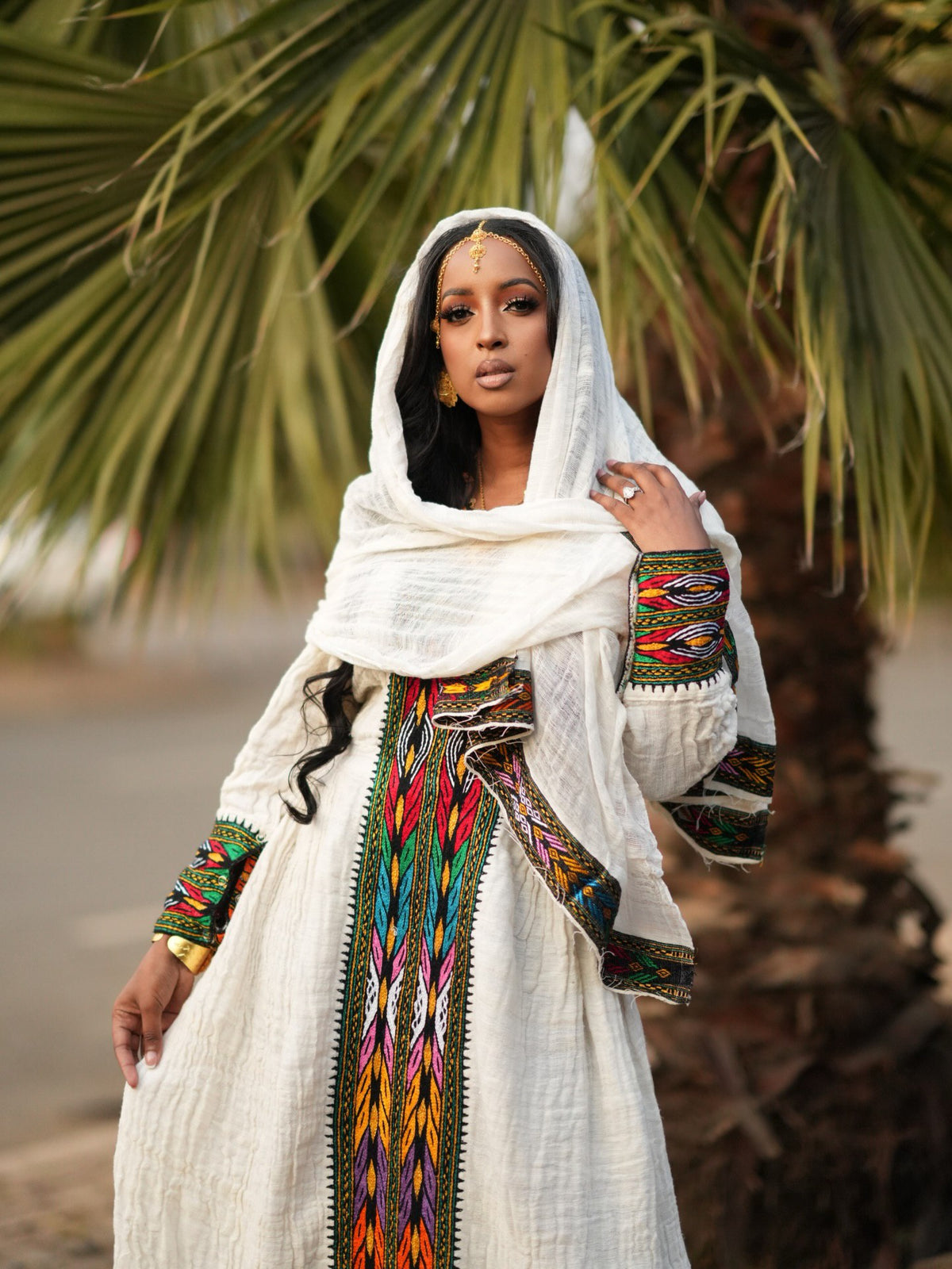 NETSITA TRADITIONAL HABESHA DRESS | LONG SLEEVE HABESHA KEMIS | COLORFUL EMBROIDERY ETHIOPIAN DRESS