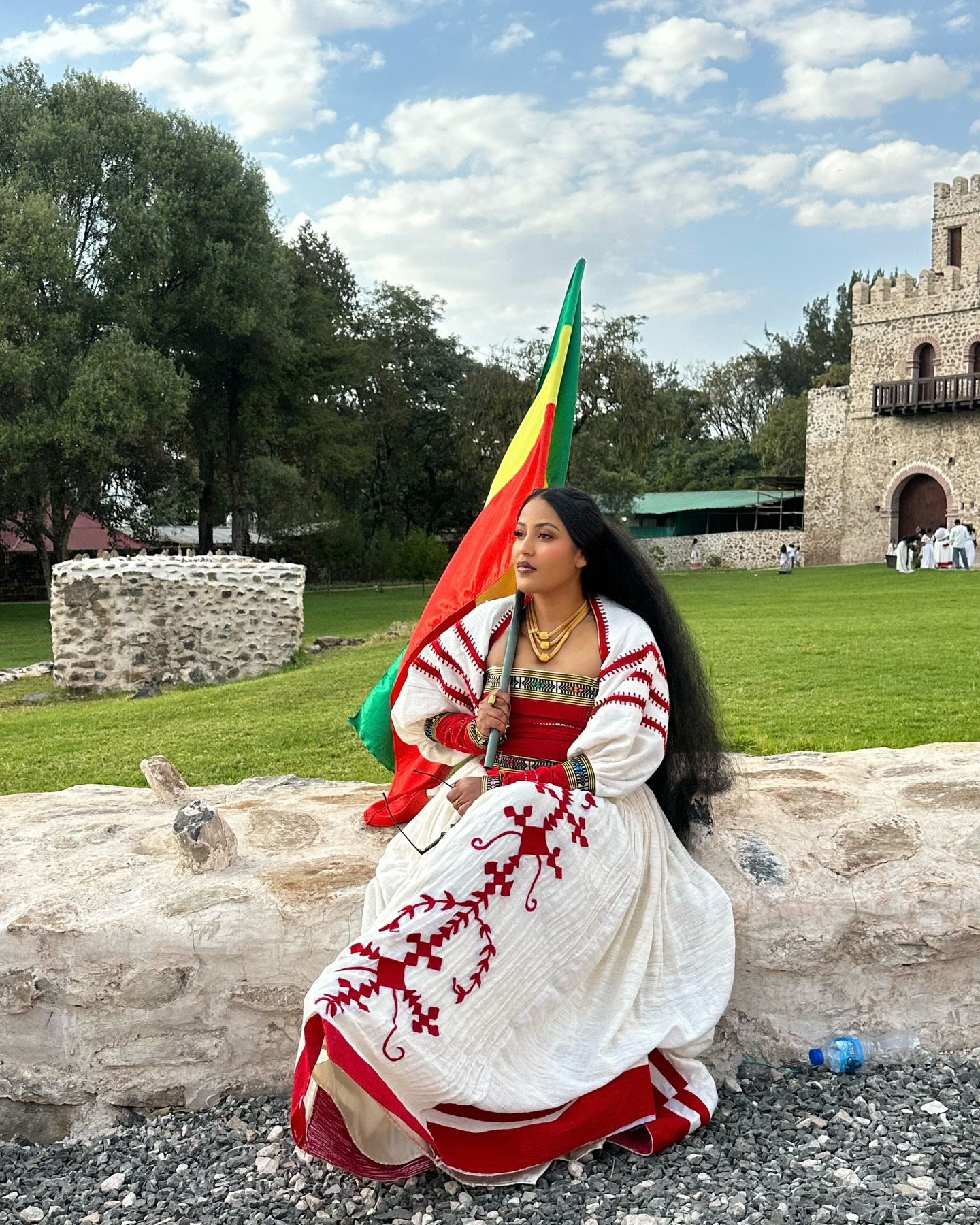 TINEBEB TRADITIONAL WHITE HABESHA KEMIS WITH RED DETAILS | ETHIOPIAN CLOTHING | HABESHA DRESS FOR CULTURAL EVENTS