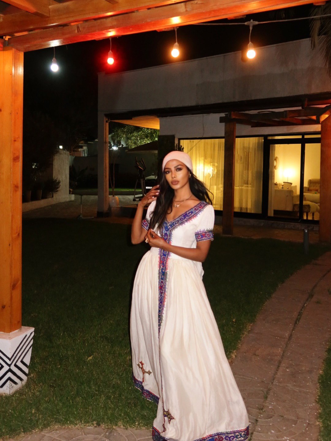 ZINAYE V-NECKLINE HABESHA DRESS | SHORT SLEEVES ETHIOPIAN CLOTHING | HABESHA KEMIS FOR CULTURAL EVENTS
