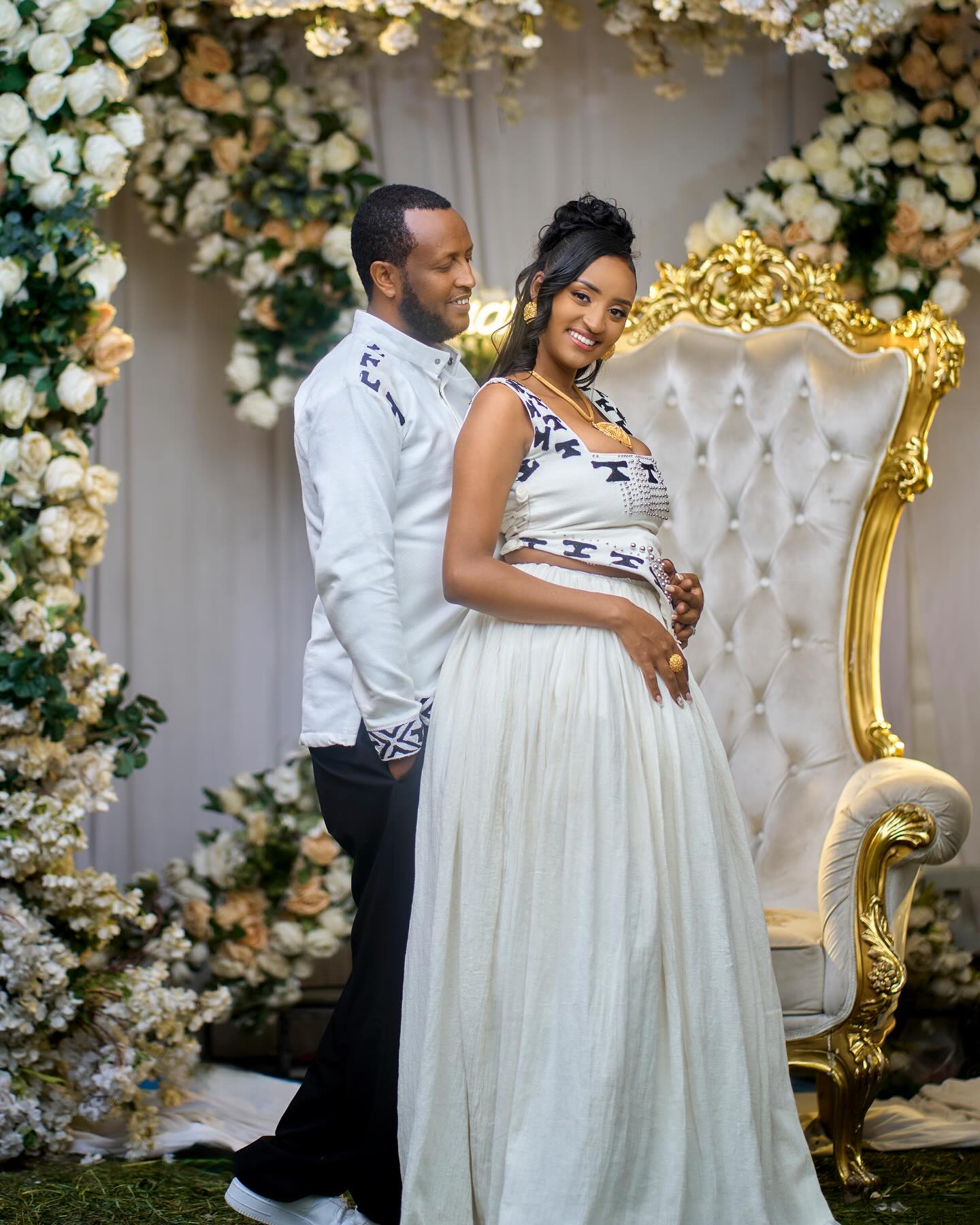 HILU AUTHENTIC ETHIOPIAN COUPLE OUTFIT | FEATURING HANDWOVEN FABRIC MATCHING SET | CULTURAL ETHIOPIAN CLOTHING