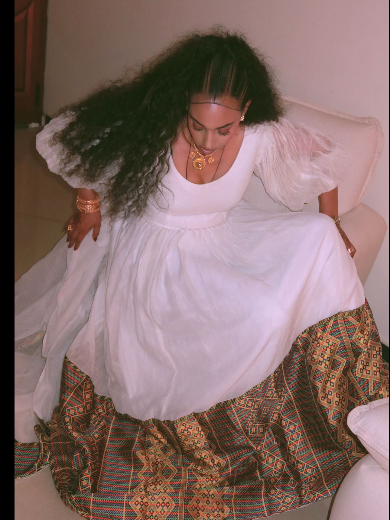 TRUFAT FLOWING LONG-SLEEVE HABESHA KEMIS | COLORFUL WOVEN HEM HABESHA DRESS | INSPIRED BY ETHIOPIAN CLOTHING