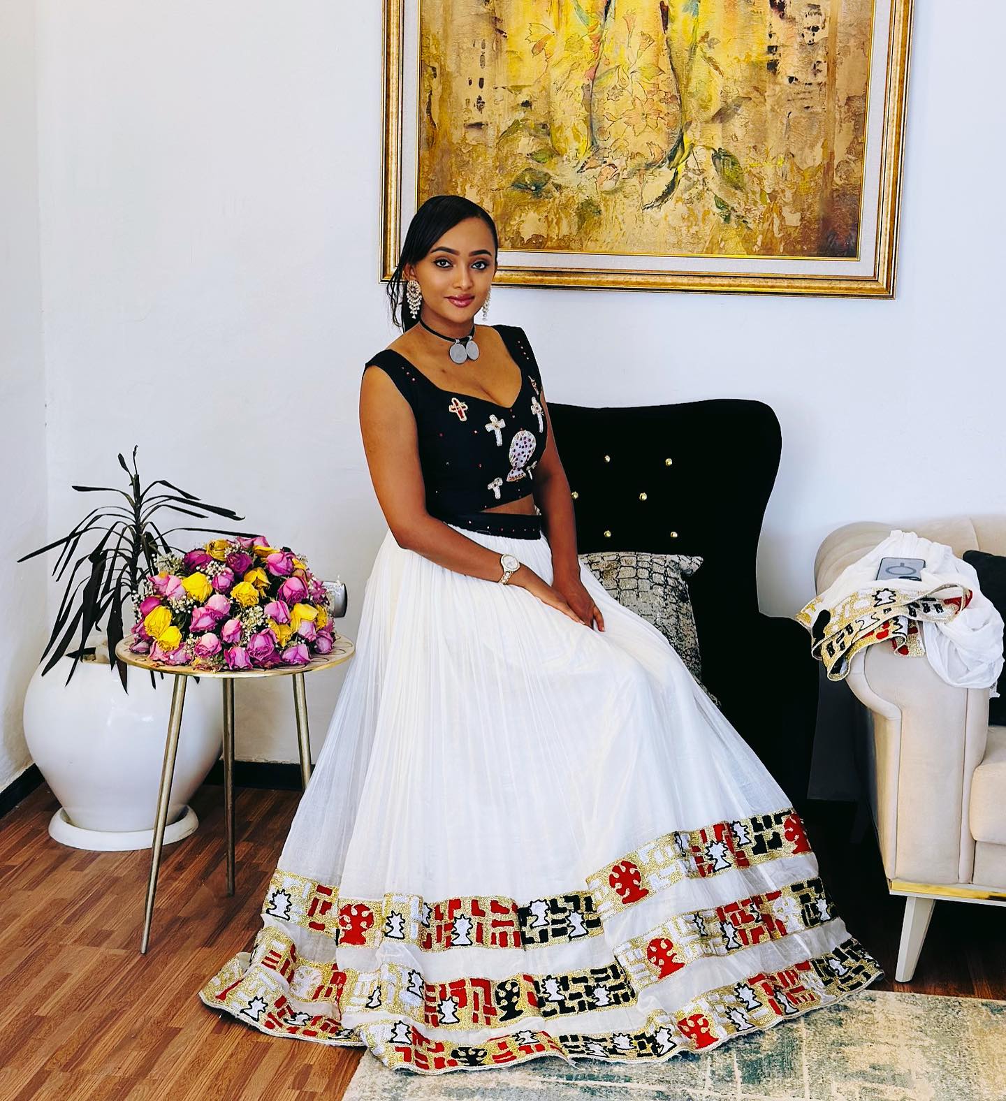 REEM HABESHA OUTFIT WITH SLEEVELESS TOP AND TRADITIONAL SKIRT | ERITREAN DRESS AND ETHIOPIAN CLOTHING STYLE