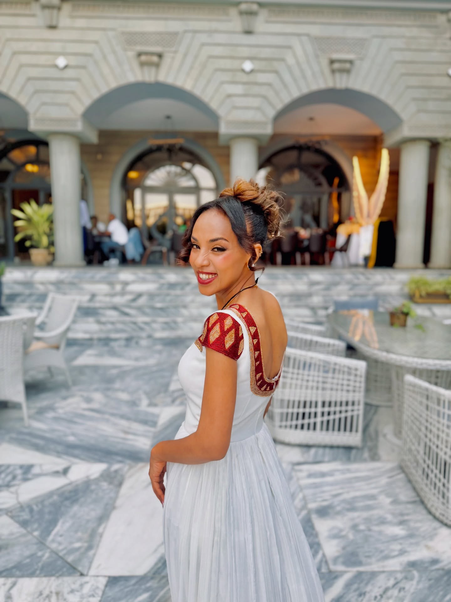 YALEM WHITE HABESHA KEMIS WITH GOLDEN & RED EMBROIDERY | TRADITIONAL ETHIOPIAN DRESS | HABESHA DRESS STYLE