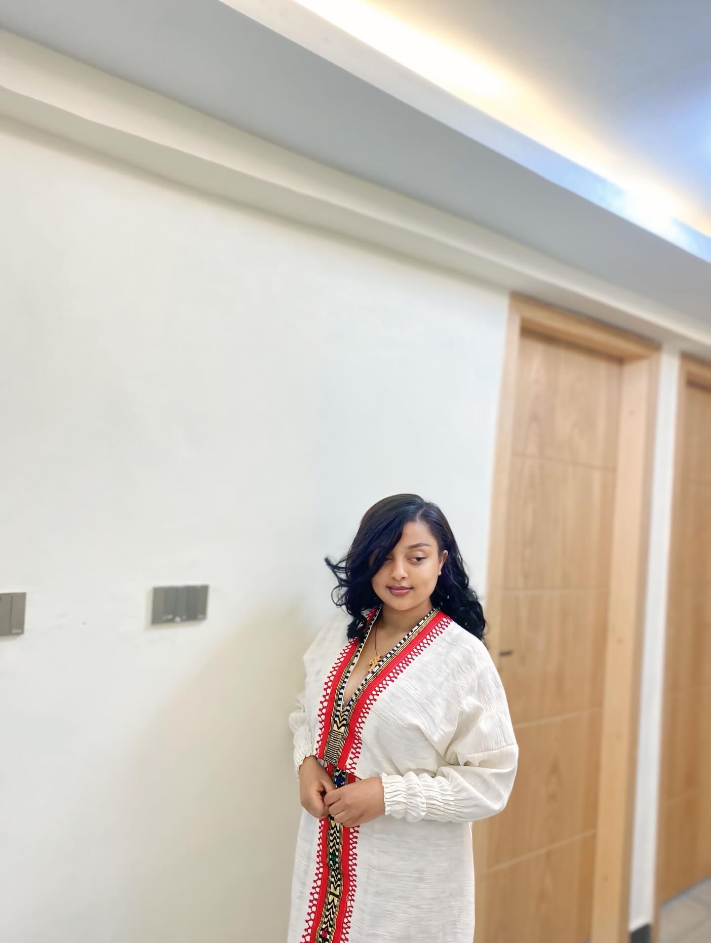 KIDAN V-NECKLINE HABESHA KEMIS | RED EMBROIDERY HABESHA DRESS | TRADITIONAL ETHIOPIAN DRESS