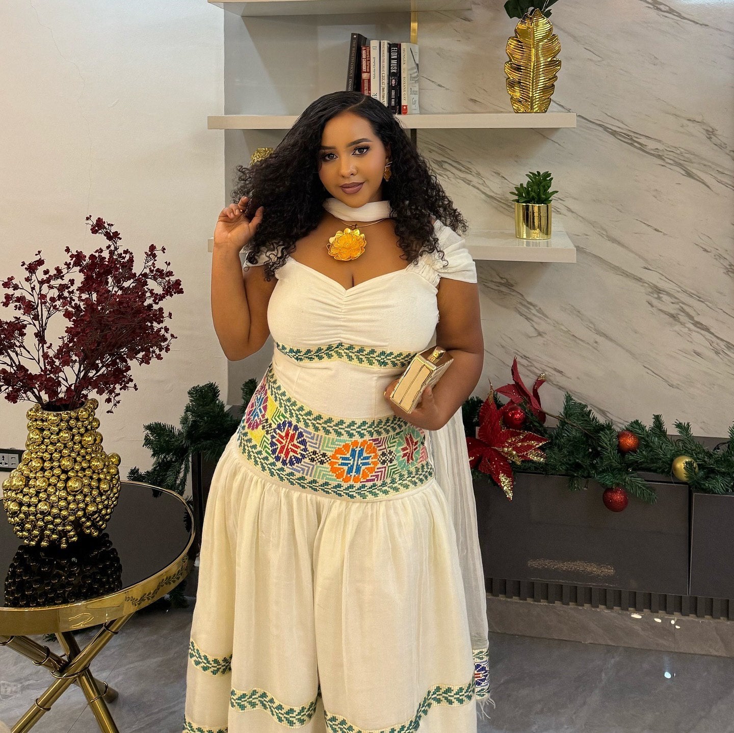 WERKIYE MULTICOLOR WOVEN HABESHA KEMIS | SHORT SLEEVE HABESHA DRESS | ETHIOPIAN AND ERITREAN DRESS STYLE