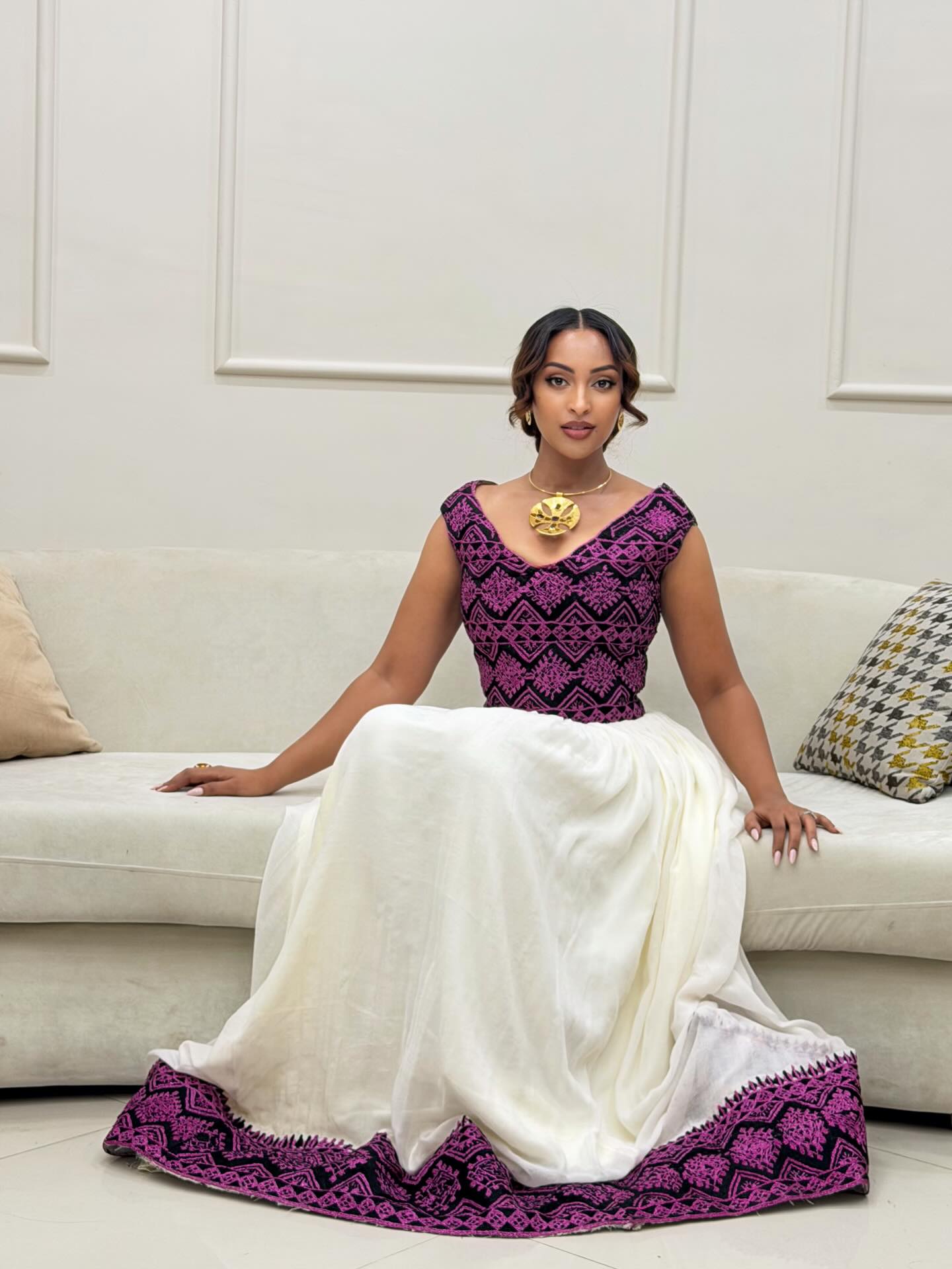 MENAYEE PURPLE ETHIOPIAN DRESS | SLEEVELESS HABESHA KEMIS | GRACEFUL HABESHA DRESS