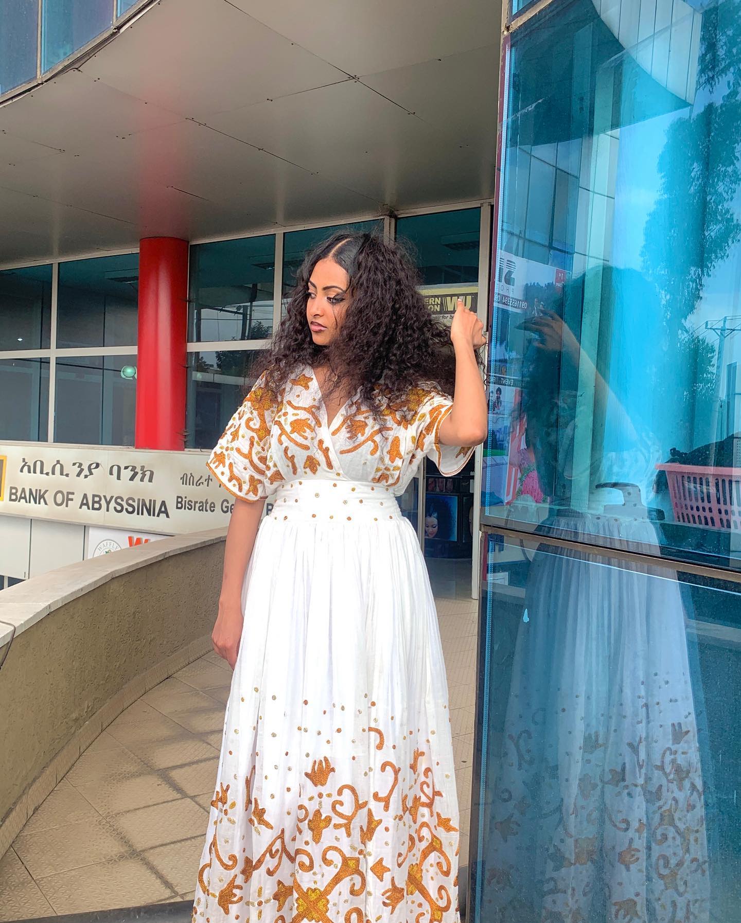 ELSHUYEE WHITE HABESHA KEMIS WITH GOLDEN EMBROIDERY | TRADITIONAL ETHIOPIAN DRESS | HABESHA DRESS STYLE