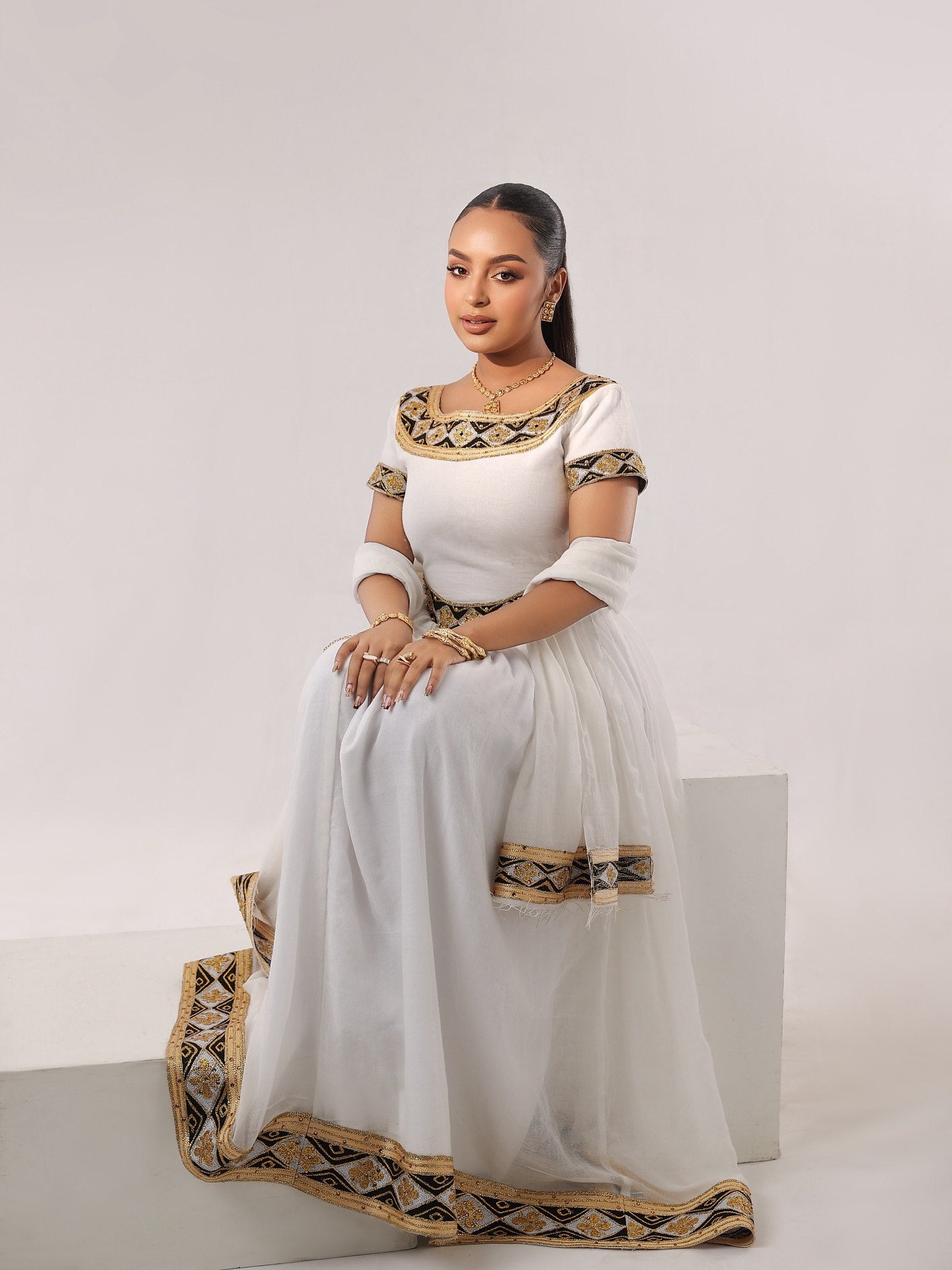 MAHTEBE AUTHENTIC HABESHA KEMIS | SHORT SLEEVE HABESHA DRESS | TIMELESS ETHIOPIAN CLOTHING