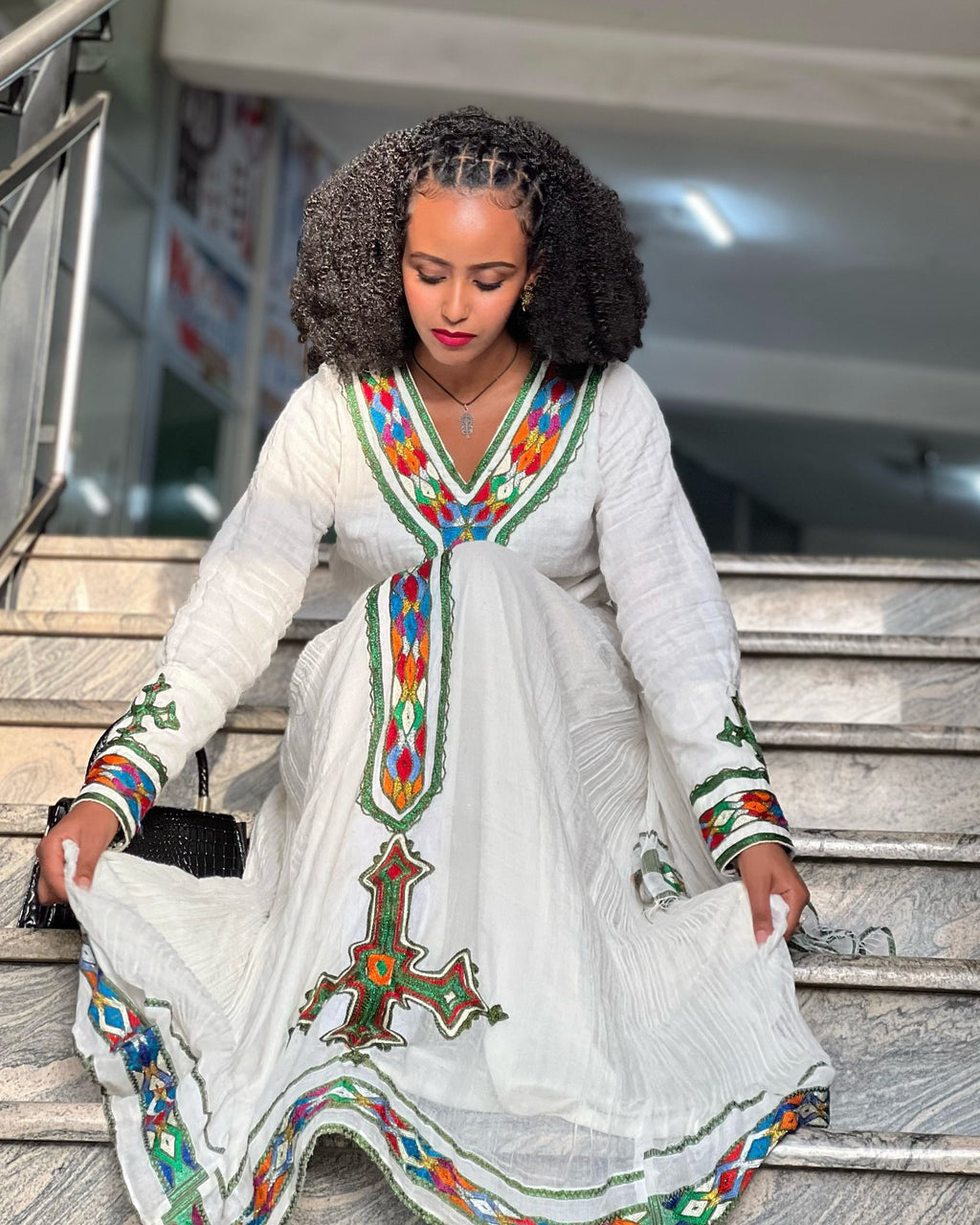 WUBE LONG SLEEVE HABESHA DRESS | MULTICOLOR EMBROIDERY HABESHA KEMIS | TIMELESS TRADITIONAL ETHIOPIAN CLOTHING