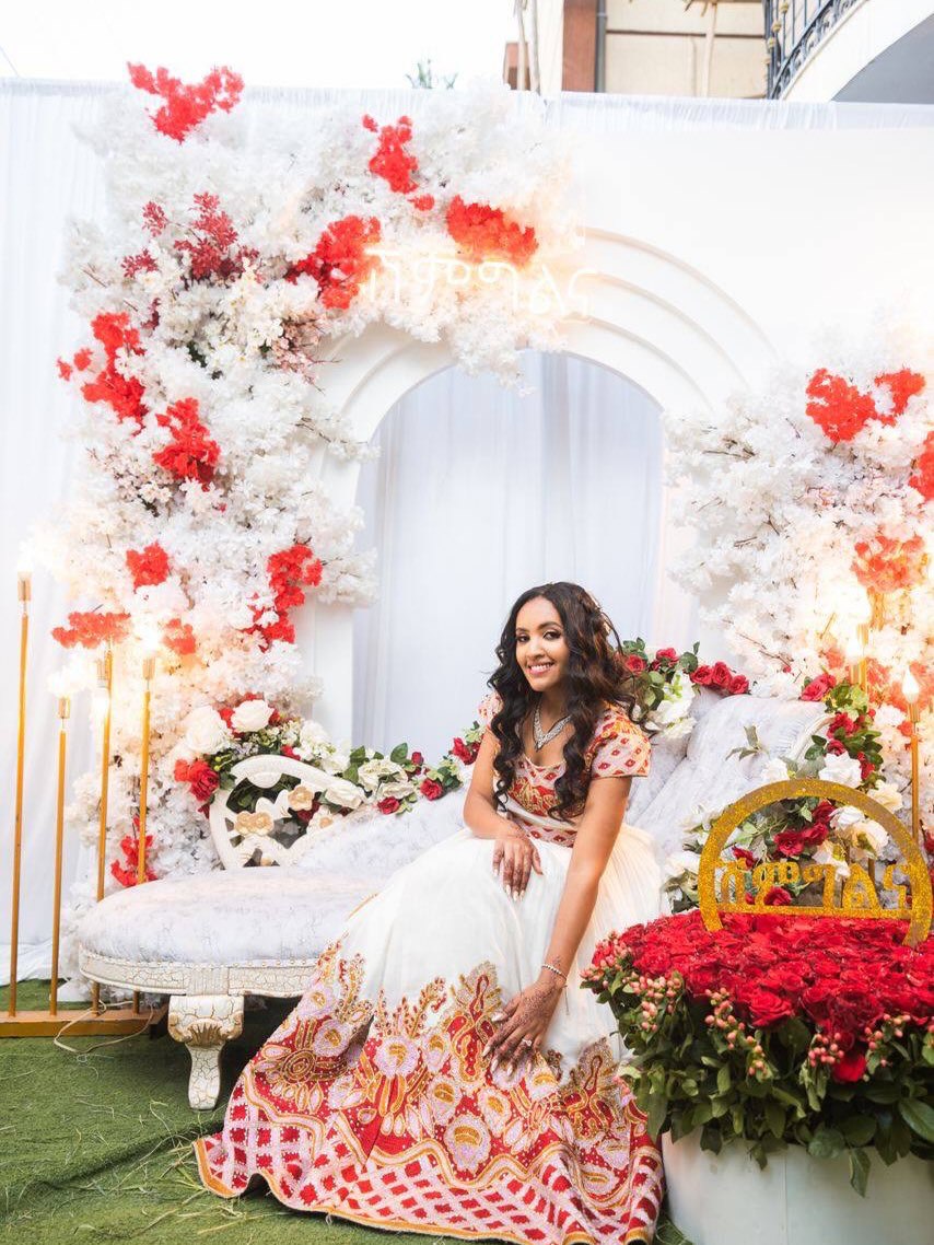 REDIETNESH RADIANT HABESHA KEMIS | RED AND GOLDEN HABESHA DRESS | ETHIOPIAN WEDDING DRESS