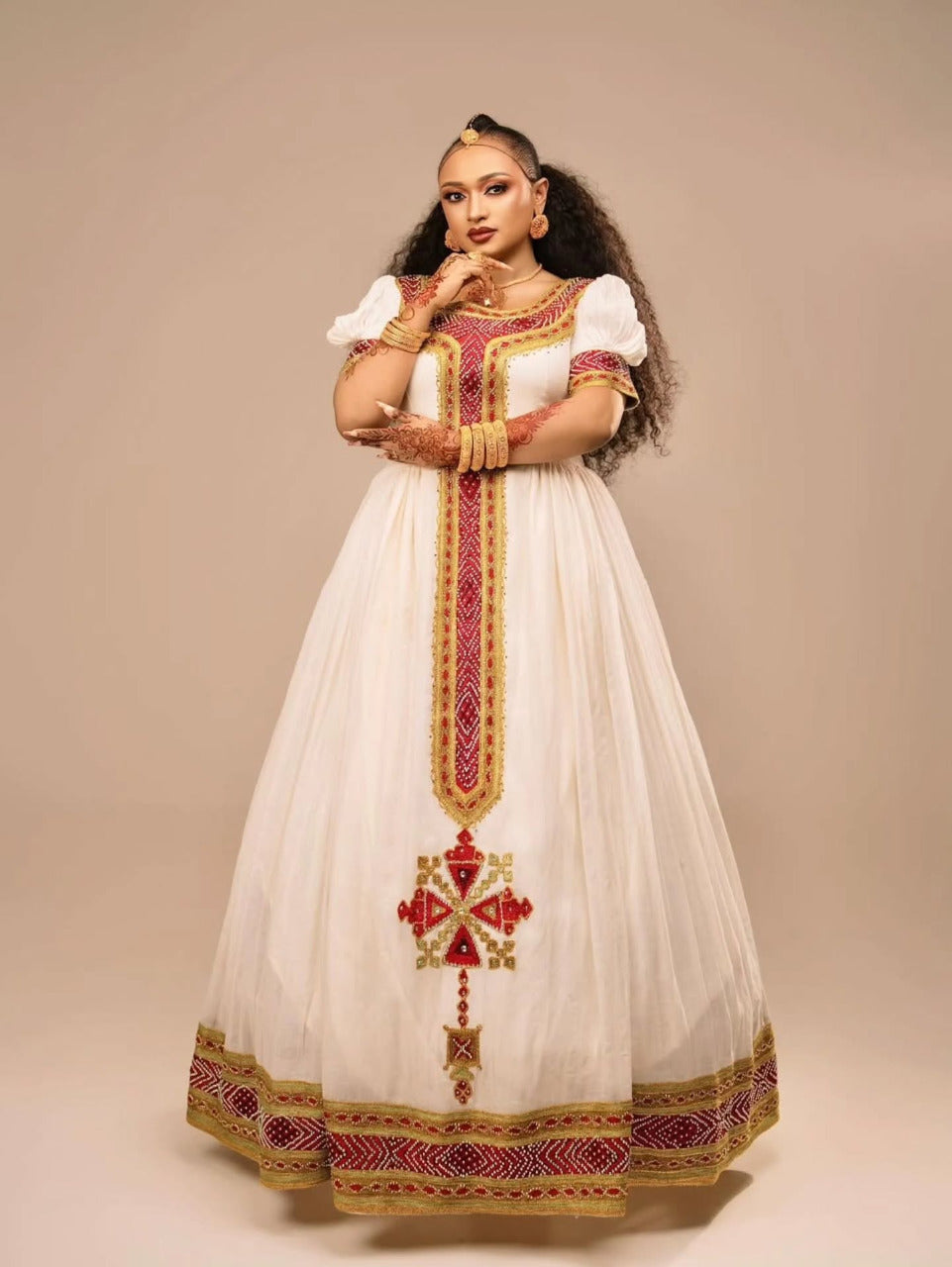 ELROIE CHARMING HABESHA KEMIS FOR WEDDING | TRADITIONAL ETHIOPIAN WEDDING DRESS | PUFF SLEEVE HABESHA DRESS