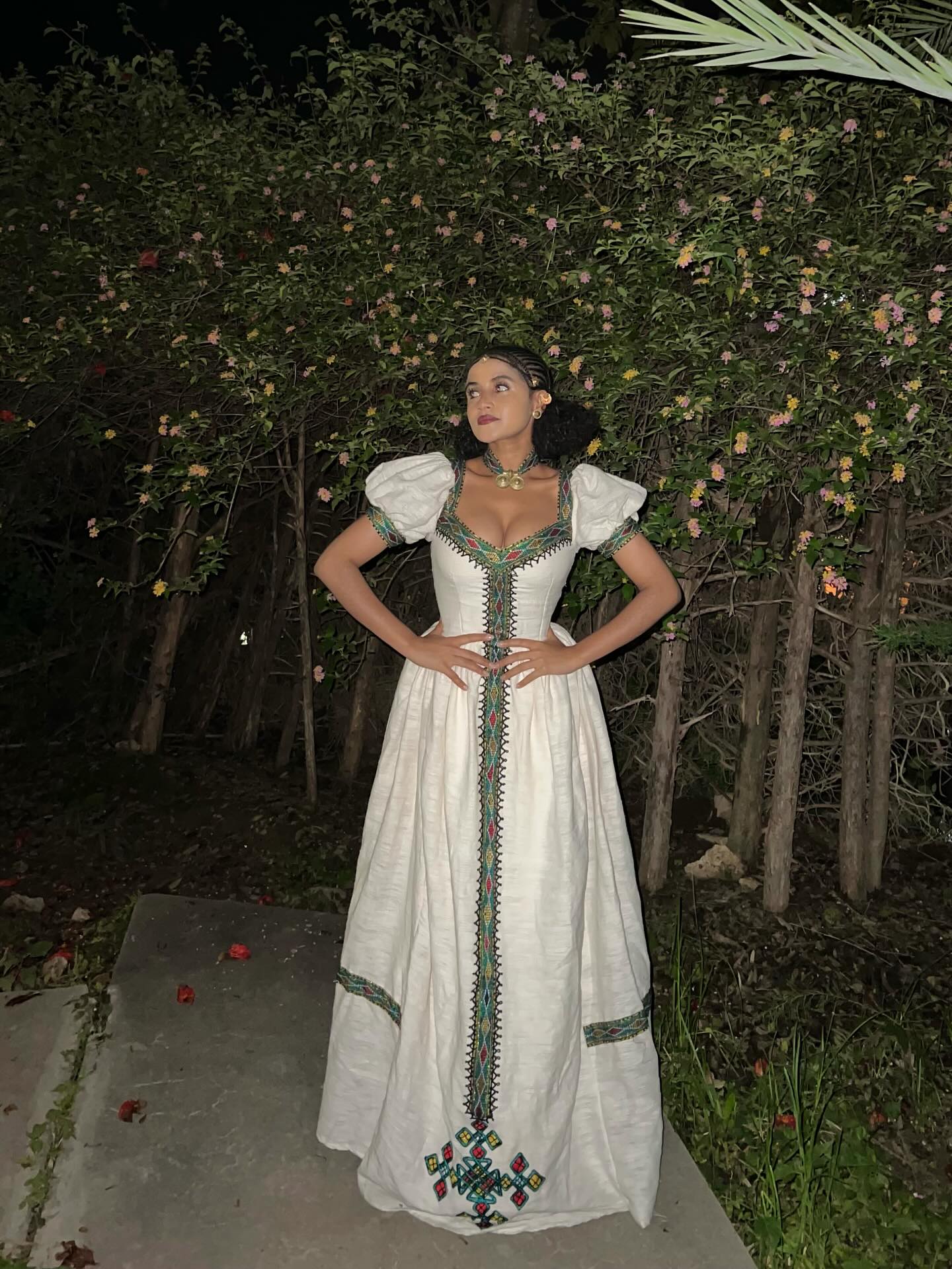 ASKAL TRADITIONAL HABESHA DRESS | CROSS EMBROIDERY HABESHA KEMIS | SHORT SLEEVE ETHIOPIAN CLOTHING