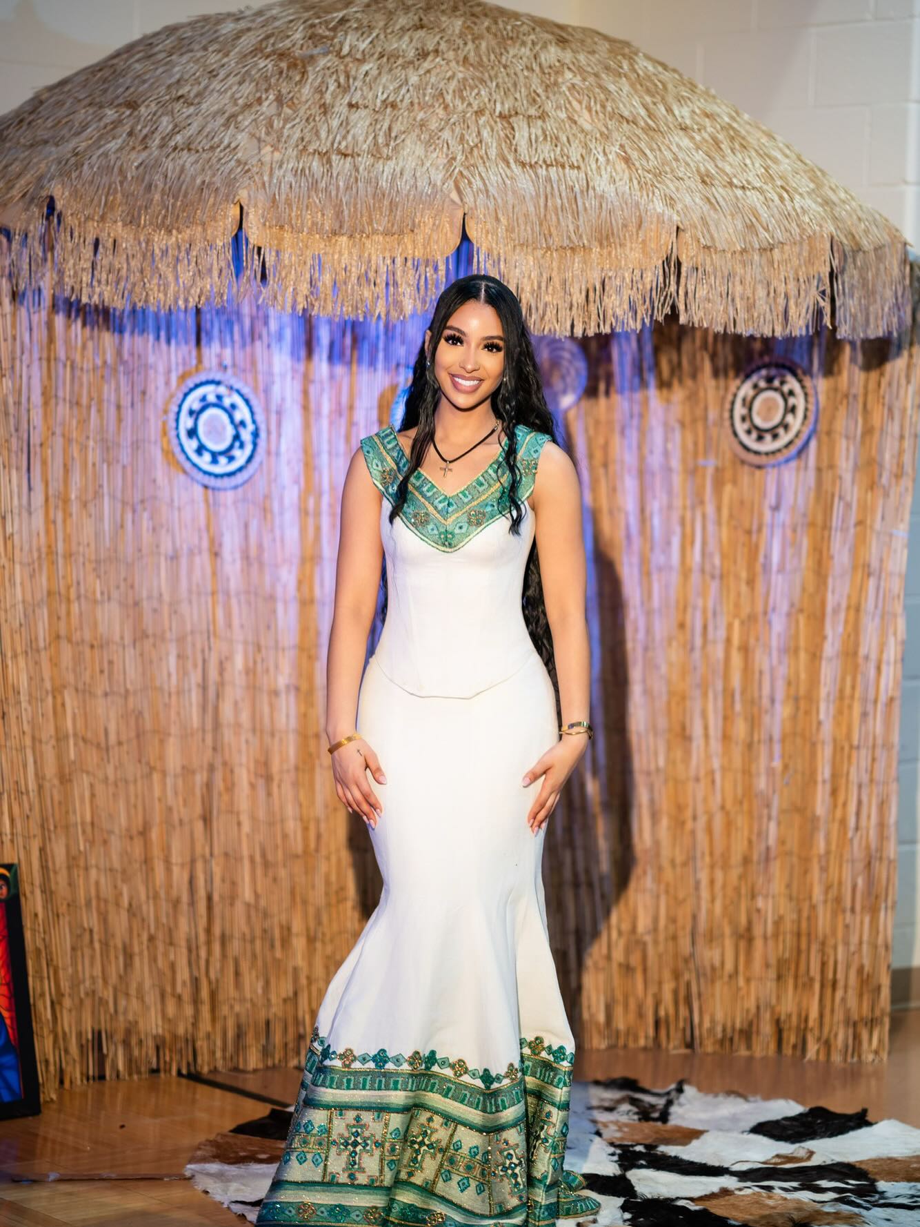 Ethiopian Green Embroidery Habesha Kemis Cultural Dress 