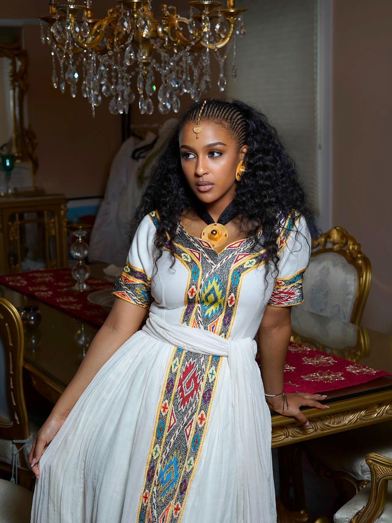 LISA SHORT SLEEVE HABESHA DRESS | MULTICOLOR EMBROIDERY HABESHA KEMIS | ETHIOPIAN DRESS STYLE