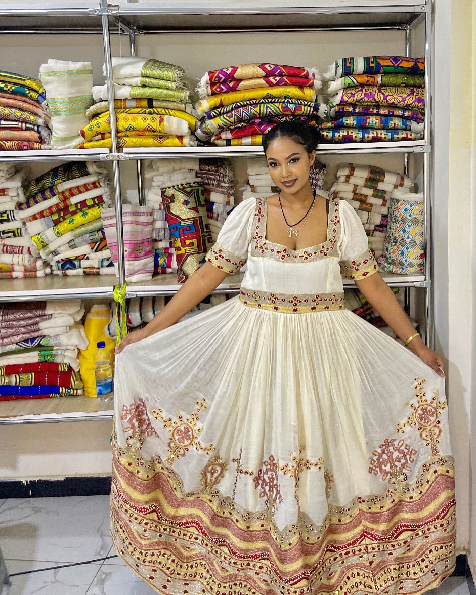 FILO CROSS PATTERN HABESHA DRESS | ETHIOPIAN TRADITIONAL CLOTHING | HABESHA KEMIS FOR EVENT