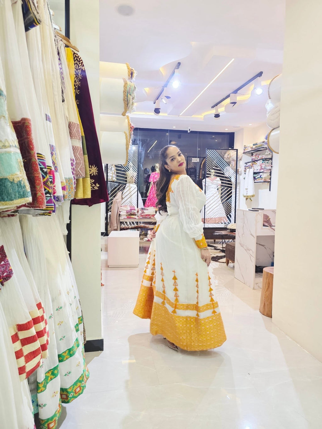 MISLEWERK YELLOW WITH GOLD HABESHA KEMIS | LONG SLEEVE HABESHA DRESS |TRADITIONAL ETHIOPIAN CLOTHING