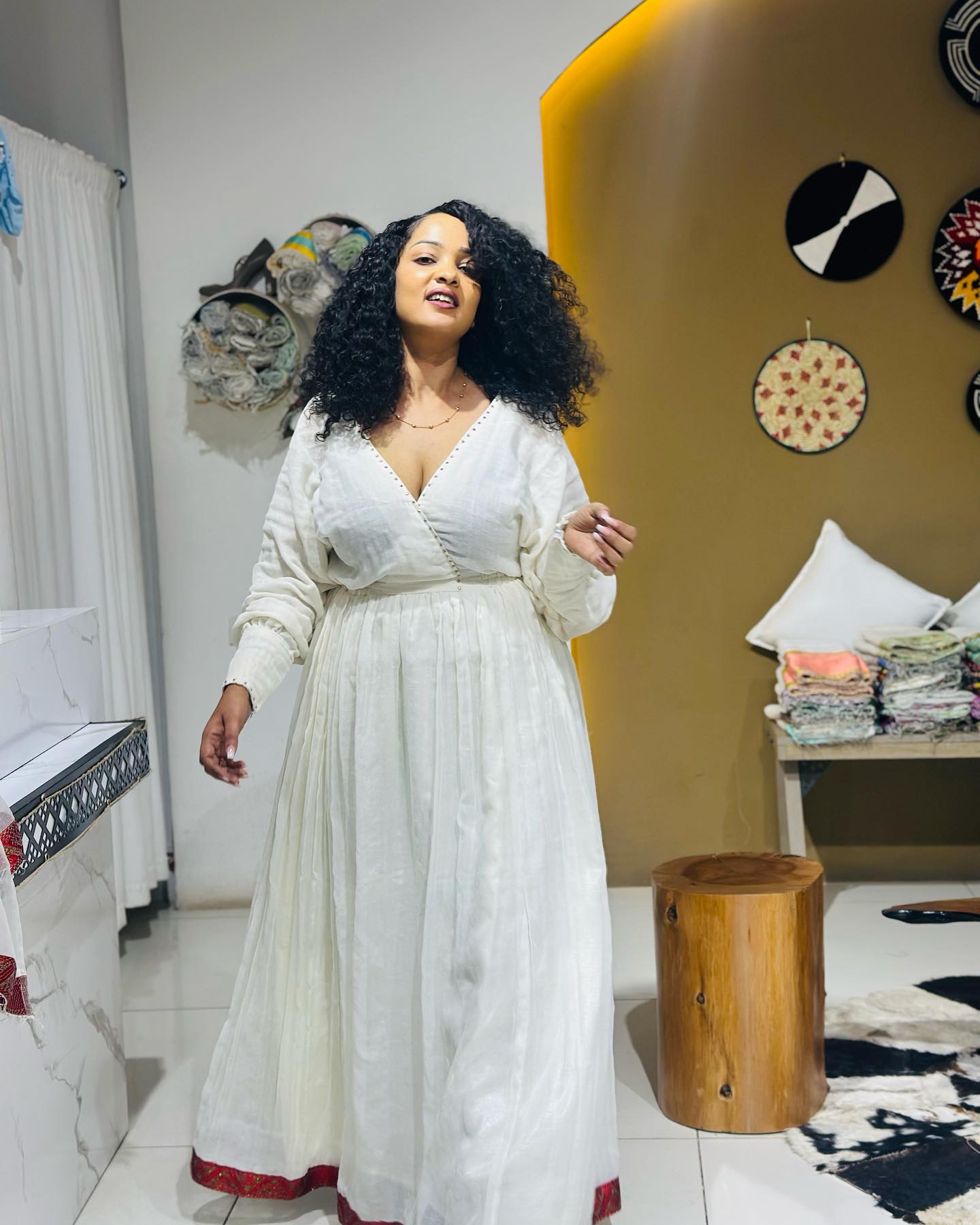 TIDENEK HABESHA DRESS | WHITE ETHIOPIAN TRADITIONAL DRESS WITH RED PATTERN | LONG SLEEVE HABESHA KEMIS